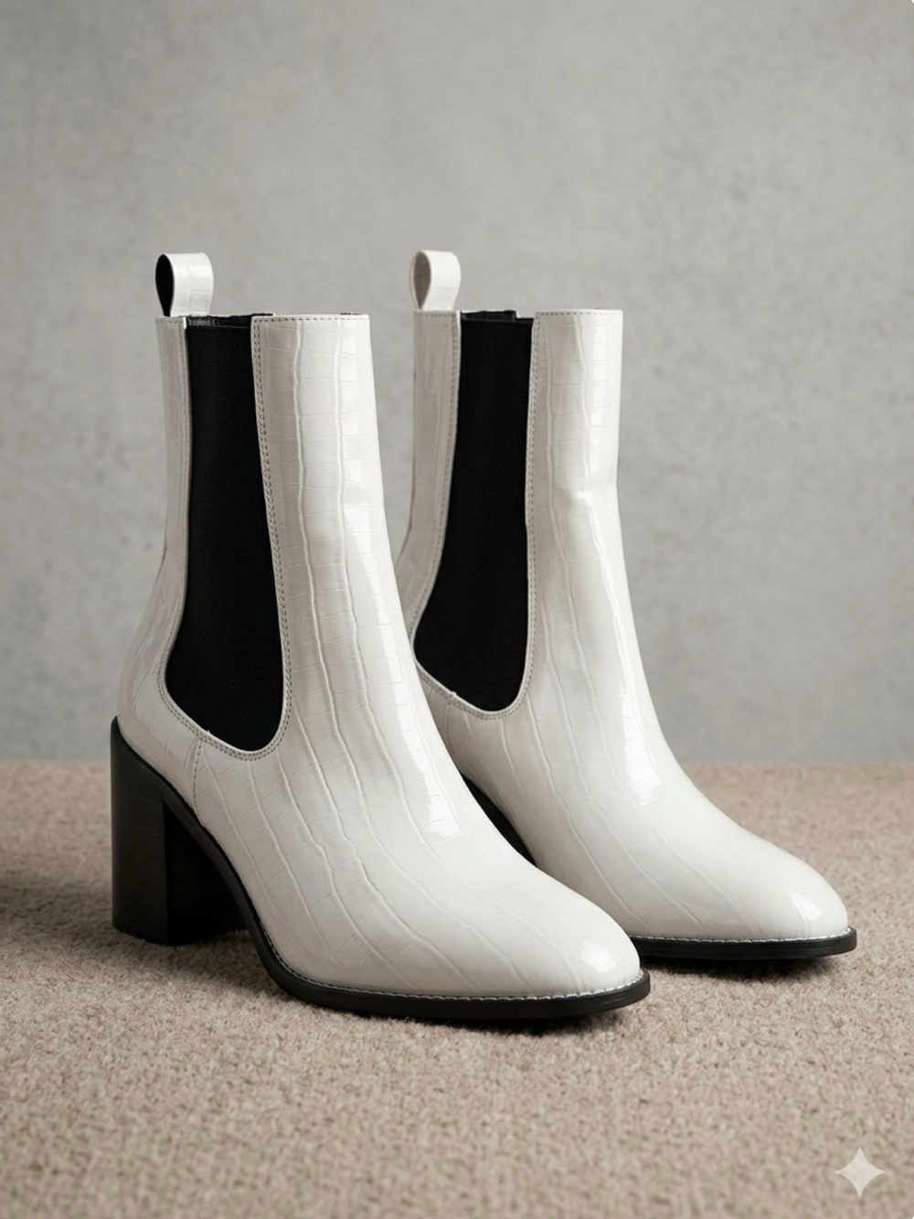 Mixx Shuz Willow Cream Croc-Embossed Chelsea Heel Boots - Size 8